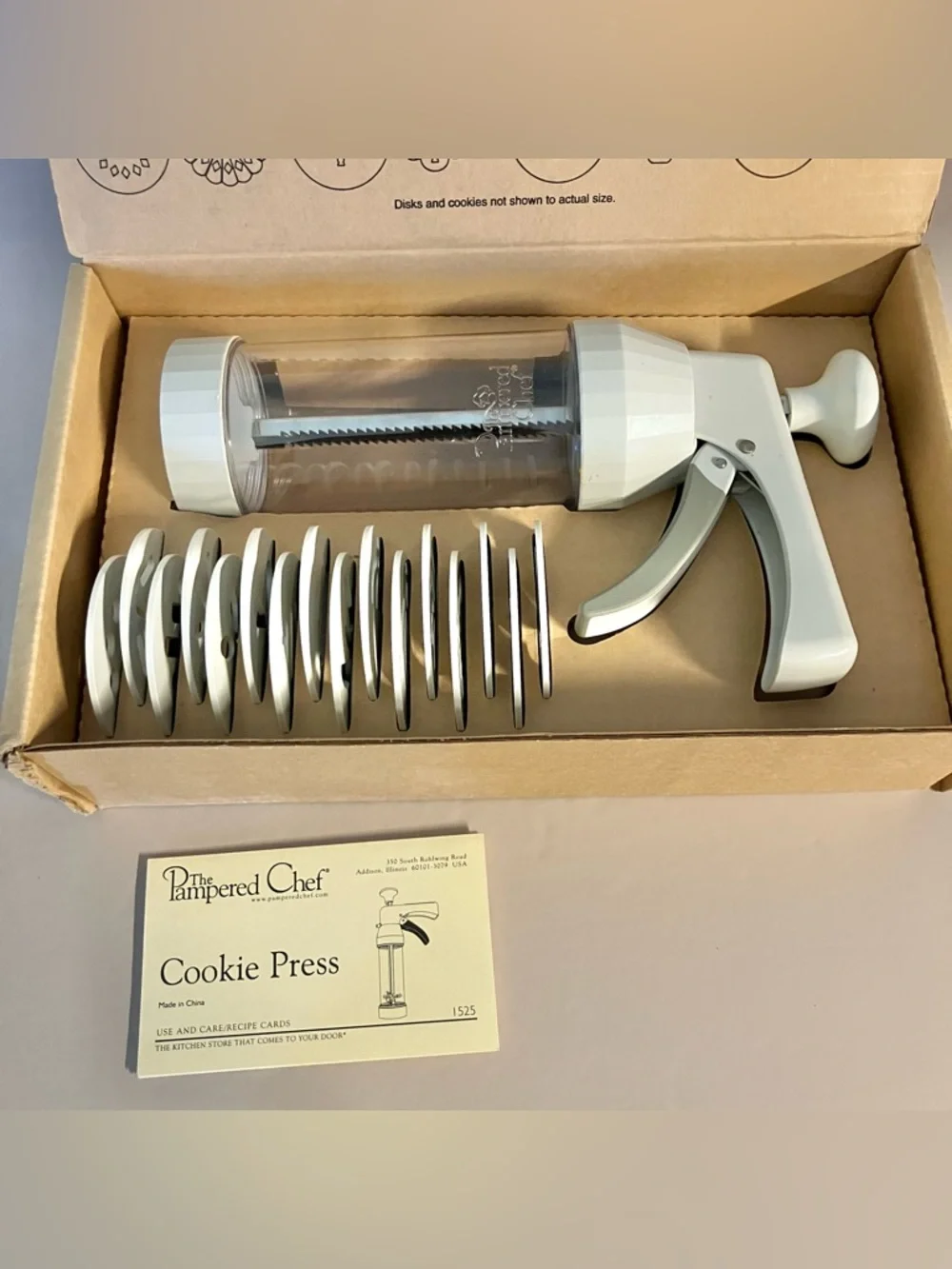 The Pampered Chef Cookie Press #1525 Complete in Original Box Unsued, Retired‎